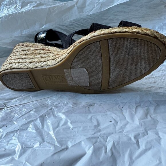 Chaps  Black Espadrille Wedge Sandals  Size 8 NEW NWOB - Picture 6 of 12
